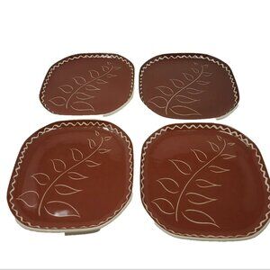 Vintage 1950s 4 Ceramics by RichardHoffman Dinner Plates Tiki No 7 Sprig of Leaf